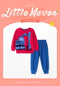 Détail du sweat-shirt garçon avec graphique excavatrice et jogging bleu, 2-7 ans