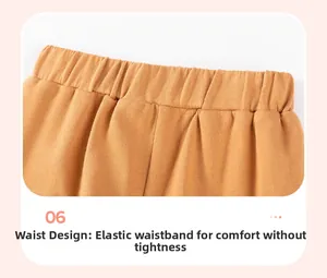 Close-up of comfortable elastic waistband on boys khaki cotton knit trousers