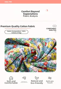 Detail of 100% cotton floral fabric for children dress with 170g weight and soft texture