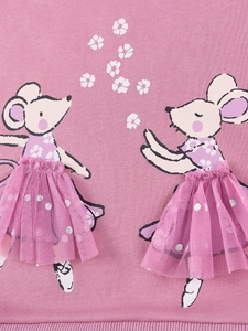 Rosa Strickoberteil für Mädchen mit 3D-Tüllmäusen und silbernen Pailletten