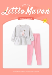 Detail von Mädchen Langarm-Oberteil mit Kaninchen und rosa Stern-Leggings, 2-7 J.