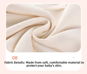Close-up of soft off-white ribbed knit cotton fabric texture for baby girls clothing
