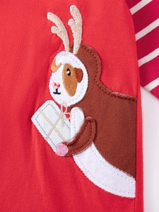 Robe rayée à manches longues pour filles avec broderie mignonne de cochon d'Inde