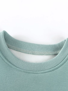 Fleece-lined mint green toddler girl sweatshirt with ribbed crewneck and warm inner fabric