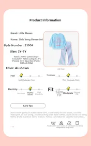 Detailed fabric and size specifications for girls striped cotton lounge set