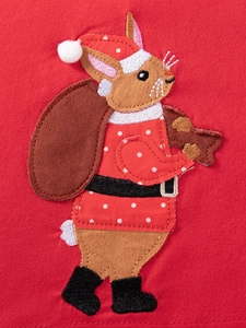 Robe rayée rouge pour fille avec broderie lapin de Noël et détails en relief