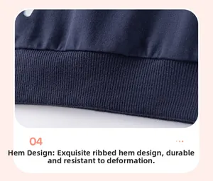 Exquisite ribbed hem on dark blue cotton sweatshirt for boys, durable and shape-retaining