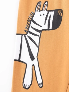 Toddler boys cotton clothes set featuring a modern cartoon zebra print in ginger yellow
