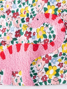 Robe en coton fleurie pour fille avec broderie dinosaure rose en relief de haute qualité