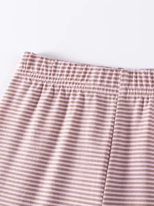 Pantalon thermique rayé rose et marron pour fille avec taille élastique en maille douce