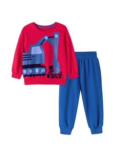 Ensemble sweat-shirt rouge à motif excavatrice et pantalon bleu pour garçons