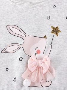 Little Maven Mädchen Herbst Baumwolle Set Langarm Rüschen Top Hase Print Rosa Stern Leggings Lässig Kleinkind Kinder Kleidung