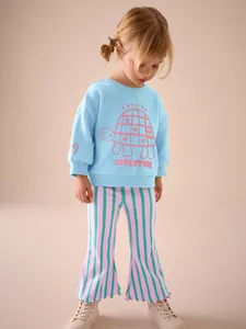 Toddler Girls Casual Clothing Pullover Sweatshirt And Striped Flare Pants Cartoon Turtle Heart Pattern Cotton Blend Long Sleeve Outfit