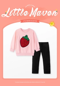 Ensemble pour fille avec sweat-shirt rose à applique fraise et pantalon noir chic