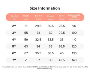 Size information chart for girls tulle dress with length and shoulder measurements