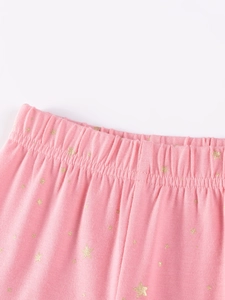 Rosa Baumwoll-Leggings für Mädchen mit goldenen Sternen und bequemer elastischer Taille