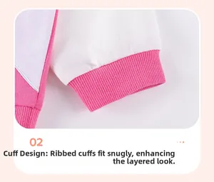 Detail of pink and white ribbed cuffs on kids sweatshirt showing elastic knit texture