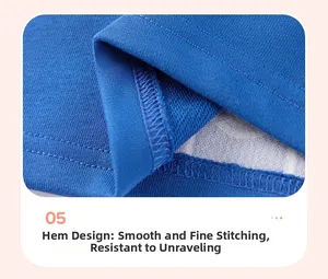 Detailed macro view of the blue knit sweater hem featuring reinforced double stitching