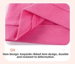 Detail of pink ribbed hem design on autumn children outfit with durable stitching