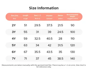 Tableau des tailles détaillé pour robe en tulle fille avec mesures de 2 à 7 ans