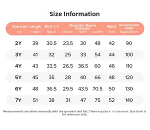 Detailed size chart for girls long sleeve autumn two-piece set for ages 2 to 7 years