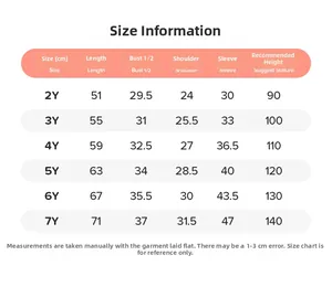 Detailed size chart for girls' Christmas mesh dress ranging from 2Y to 7Y sizes