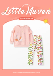 Girls 2-piece set with pink ruffle bunny sweatshirt and floral print pants for 2-7 years