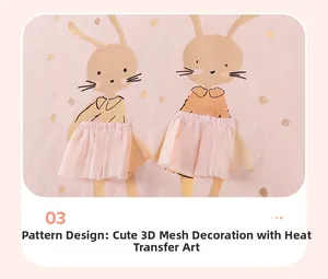 Détail d'une robe rose pour fille avec motif lapin thermique et tutu en tulle 3D
