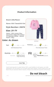 Detailed fabric specification and size chart for girls polar bear sweatshirt set