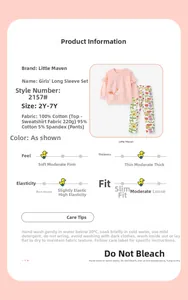 Detail view of pink girls' bunny set with 100% cotton fabric and size specifications
