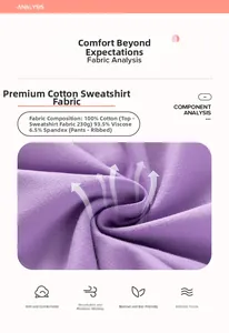 Detail of 100% cotton sweatshirt fabric and ribbed rayon blend pants for girls' sets