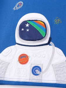Toddler boys blue sweatshirt with premium astronaut embroidery and planet patches