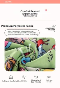 Detail of soft green fabric with cartoon butterfly print and material composition info