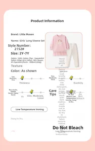 Gedetailleerde maattabel voor meisjes sweatshirt en geribbelde broek set met info