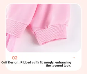 Detail of pink children's outfit featuring elastic ribbed cuffs for a perfect fit