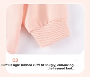 Detailed view of pink ribbed elastic cuffs on high-quality girls' autumn sweatshirt