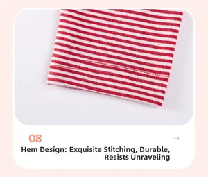Détail du bas de pantalon à rayures rouges et blanches avec coutures renforcées pour enfant