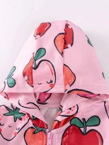 Sweat à capuche zippé rose pour filles avec motifs mignons de fraises et de pommes