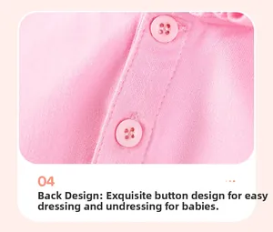 Detail view of pink knitted cotton infant outfit with back button closure for easy dressing