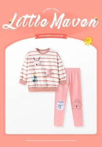 Detail of girls striped Christmas pajama set with deer and gingerbread man applique