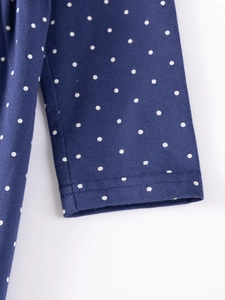 Abito bambina maniche lunghe blu navy a pois bianchi con dettaglio cuciture polsini
