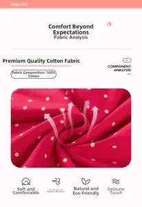 Close-up of 100% cotton breathable red fabric with white polka dots for girl's dress