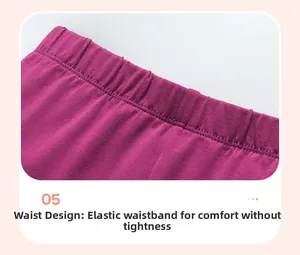 Detail of rose red elastic waistband on cotton knit trousers for girls with neat stitching