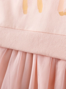 Robe rose en tulle pour fille avec haut en coton imprimé fleuri et maille côtelée