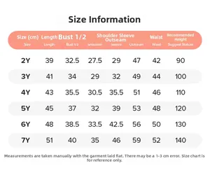 Detailed size chart for girls long-sleeve sweatshirt and pants set from 2Y to 7Y