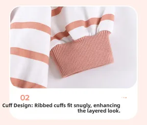 Detail of pink and white striped shirt with ribbed cuffs and soft knit fabric texture