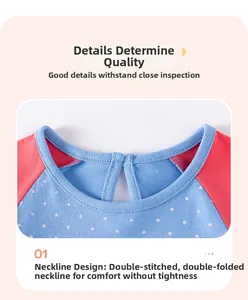 Detail view of cotton neck collar with double needle folding for infant comfort