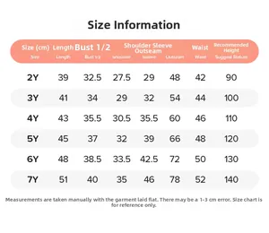 Detailed size chart for boys cartoon sweatshirt with measurements for ages 2Y to 7Y