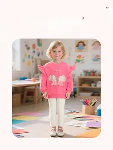 Pink toddler sweatshirt with ruffle shoulders and sequined butterfly applique detail
