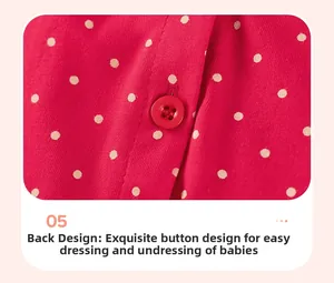 Detail of red polka dot dress featuring a back button closure for easy dressing